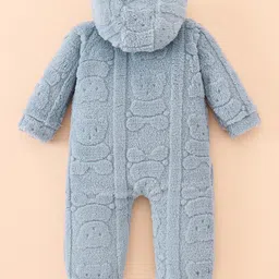 Mark & Mia Full Sleeves Front Open Hooded Winter Wear Romper with Teddy Design - Blue image 2