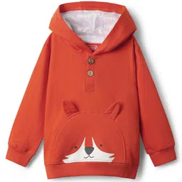 Babyhug Terry Knit Full Sleeves Hooded Sweatjacket & Joggers With with Fox Print & Applique - Rust Orange & Navy Blue image 2