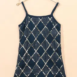 Babyhug Singlet Kurti & Sharara with Dupatta Sequins Detailing - Blue image 3