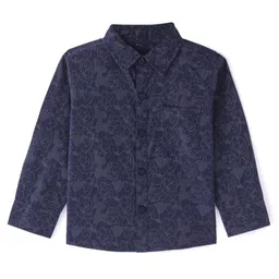 Babyhug Woven Full Sleeves Floral Printed Party Shirt with Bow - Navy Blue image 3