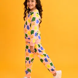 Anthrilo Fleece Full Sleeves Floral Printed Coordinating Sweatshirt & Joggers Set - Pink image 4