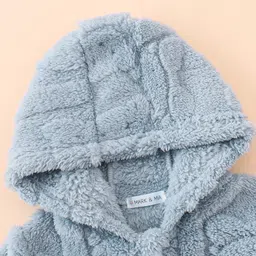 Mark & Mia Full Sleeves Front Open Hooded Winter Wear Romper with Teddy Design - Blue image 3