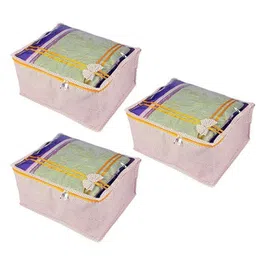 prettykrafts Beige & White 3 Pieces Saree Cover Organisers image 2