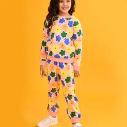 Anthrilo Fleece Full Sleeves Floral Printed Coordinating Sweatshirt & Joggers Set - Pink image 5