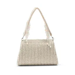 Anekaant Women Blush And Bead Silver And Pastel Multi Crystal Layered Velvet Clutch image 3