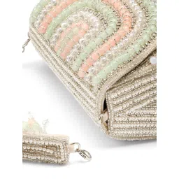 Anekaant Women Blush And Bead Silver And Pastel Multi Crystal Layered Velvet Clutch image 5