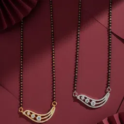 ADIVA Gold & Silver-Plated Designer White American Diamond Mangalsutra (Pack of 2)-image-69