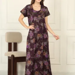 Sweet Dreams Women Wine Floral Printed Full Length Night Dress-image-76