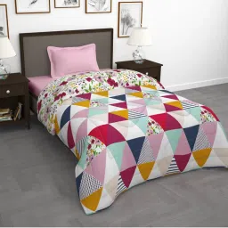 Story@Home Polyester Microfibre 180 Gsm Pink Geometric 1 U Single Reversible Comforter-image-3