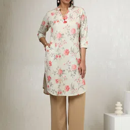 Soch Floral Botanical Printed Beads and Stones Cotton Linen Straight Kurta-image-71