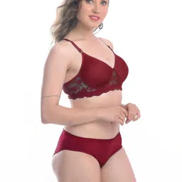 samvar Women Maroon Cotton Blend Bra Panty Set for Lingerie Set Undergarments Pack of 1 image 2