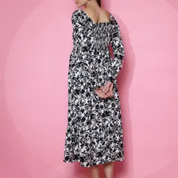 De La Moda Women Floral Print Smocked Flounce Fit & Flare Midi Dress image 5