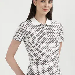 Tommy Hilfiger Women Printed Polo Collar Organic Cotton Pockets Slim Fit T-shirt-image-87