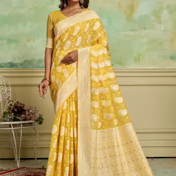 KAYOMMI Ethnic Motifs Zari Pure Cotton Banarasi Saree image 1