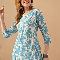 PRISCA Women Floral Printed Regular Pure Cotton Kurta with Trousers-picture-15