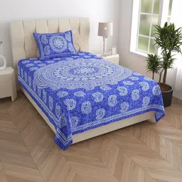 MILAAV Blue Ethnic Motifs 144 TC Single Bedsheet with 1 Pillow Covers-picture-10