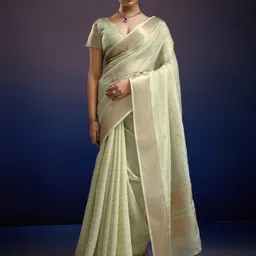 Mitera Striped Zari Linen Blend Saree-image-52