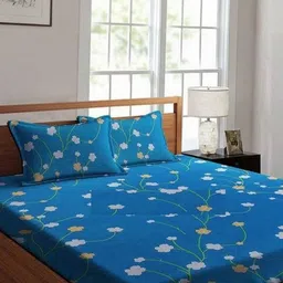 NEW TOWN Multicoloured 210 TC Cotton Fitted Queen Bedsheets With 2 Pillow Covers-image-56