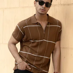 Powerlook Men Checked Polo Collar Cotton T-shirt-picture-34
