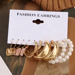 GOLDIWALA Set Of 10 Gold-Plated Pearls Beaded Circular Half Hoop Earrings image 2