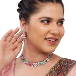 R A Enterprises Rhodium-Plated Alloy Jewellery Set-picture-0