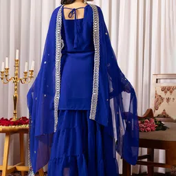 BAESD Women Ethnic Motifs Embroidered Regular Sequinned Kurta with Sharara & With Dupatta image 4