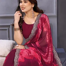 The Textile Hub Tie and Dye Embroidered Pure Georgette Saree-image-8