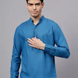BHUVIKOO Mandarin Collar Roll-Up Sleeves Straight Kurta-picture-33