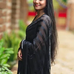 Moda Rapido Striped Sequinned Heavy Work Saree With Blouse image 3