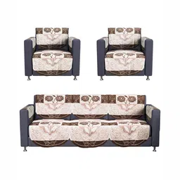 RUBOXA Brown & Cream-Coloured Printed Cotton Sofa Cover With Arms image 4