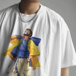 SENO TEX Graphic Printed Round Neck Drop Shoulder Pure Cotton Oversized T-shirt image 4