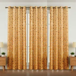 GEET CREATIONS Gold-Toned Set of 3 Floral Room Darkening Window Curtain-picture-36