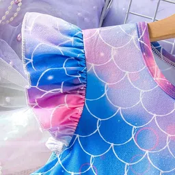 Oh Rare Girls Abstract Printed Round Neck Flutter Sleeves Fit & Flare Dresses image 5