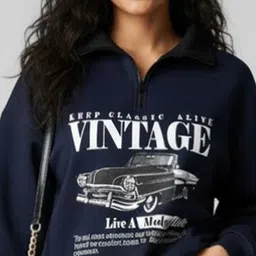 TABADTOD Women Typography Printed Oversized Half Zipper Sweatshirt image 3