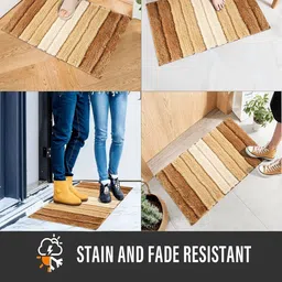 Aura Cream-Coloured& Brown Striped Microfibre Rectangle Soft Anti-Skid Doormats image 5