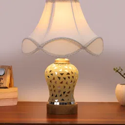 Aura Off White Frustum Shaped Wooden Table Lamp image 2