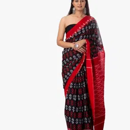 clothonus Black & Red Ethnic Motifs Pure Cotton Block Print Saree-picture-36