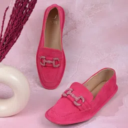 Jove Women PU Slip-On Western Embellished Loafers-image-82