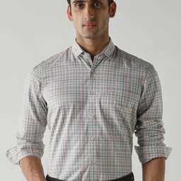 Reid & Taylor Men Comfort Slim Fit Checked Spread Collar Pure Cotton Formal Shirt-picture-28