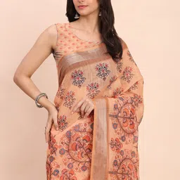all about you Ethnic Motifs Printed Cotton Saree With Blouse Piece image 5