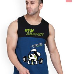 SLOWLORIS Pack Of 2 Printed Sleeveless Cotton Gym Vests-picture-17