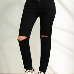 LINARIA Women Cotton Classic Slim Fit Mid-Rise Slash Knee Jeans-picture-36