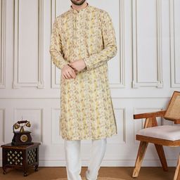 House of Pataudi Printed With Sequins Embellished Cotton Straight Kurta-picture-46