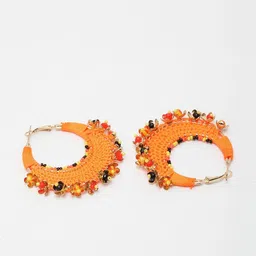 StyleCast Gold-Plated Artificial Beaded Crescent Shaped Hoop Earrings image 2