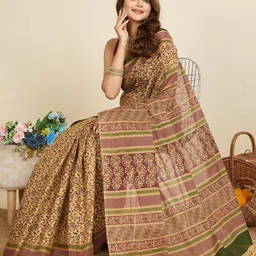 SHANVIKA Floral Printed Pure Cotton Saree Without Blouse Piece image 4