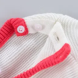 Babyhug Full Sleeves Striped Sweater Text Embroidery - White Coral image 3