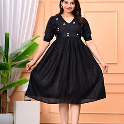 MAJISA HUB Floral Embroidered Fit and Flare Dress-image-0