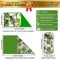 E-Retailer 4Pc Green Patterned Waterproof Refrigerator & Handle Cover With Oven Cover image 2
