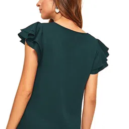 SZN Women Keyhole Neck Flutter Sleeve Regular Top image 5