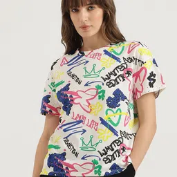 United Colors of Benetton Abstract Printed Round Neck Graffiti Pure Cotton T-shirt-picture-25